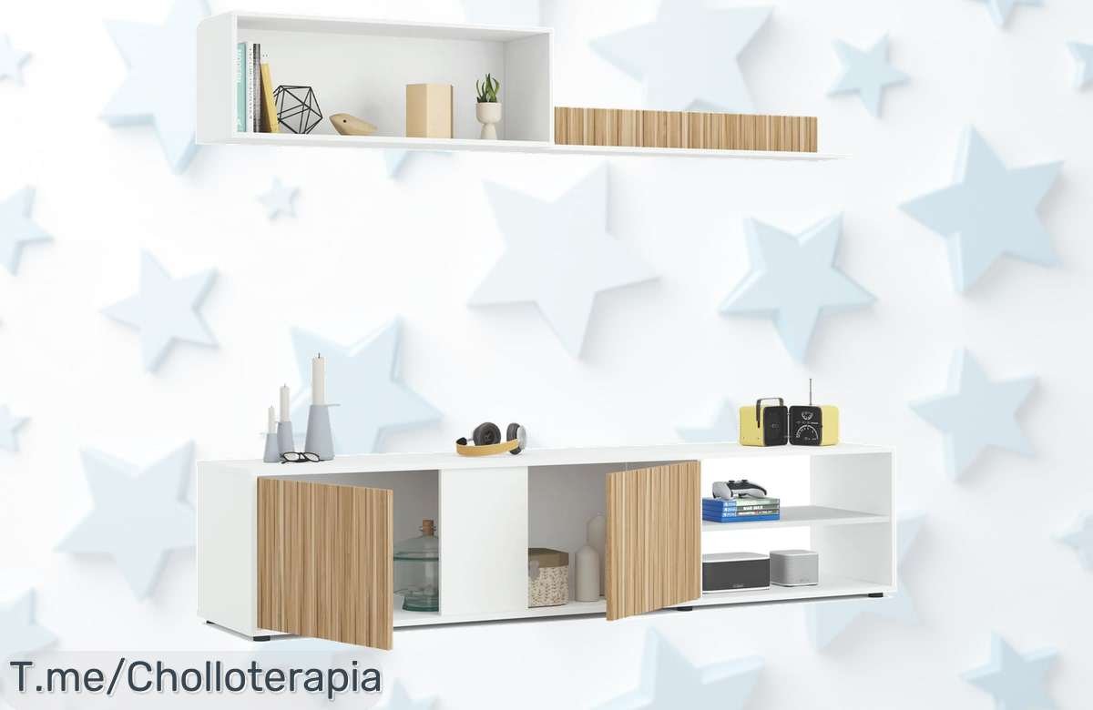 Mueble de salón blanco y roble natural con caída de precio nunca vista aprovecha este super chollo para transformar tu espacio antes que se acabe esta oferta limitada