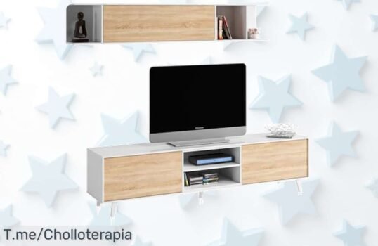 Mueble salón Niva blanco brillo y roble Canadian con puertas push super prácticas aprovecha este descuentazo brutal y precio de ganga único compra ya antes que se acabe