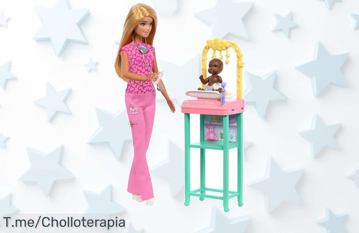 Muñeca pediatra Barbie con bebé y accesorios súper chulos precio loco descuento brutal nunca visto corre que es un super chollo único para peques ¡compra ya!