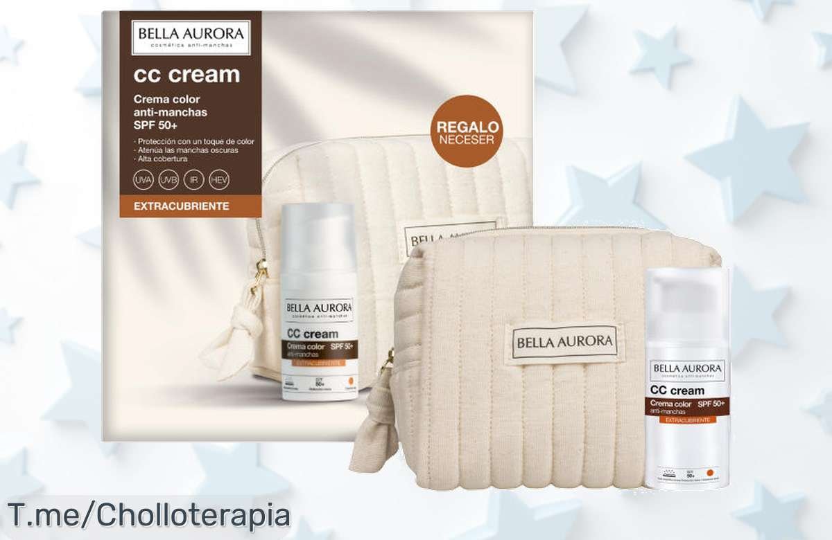 Pack CC Cream antimanchas Bella Aurora Extra Cubriente con SPF 50+ oferta limitada precio loco descuento brutal y neceser regalo aprovecha este súper chollo único compra ya antes que se acabe