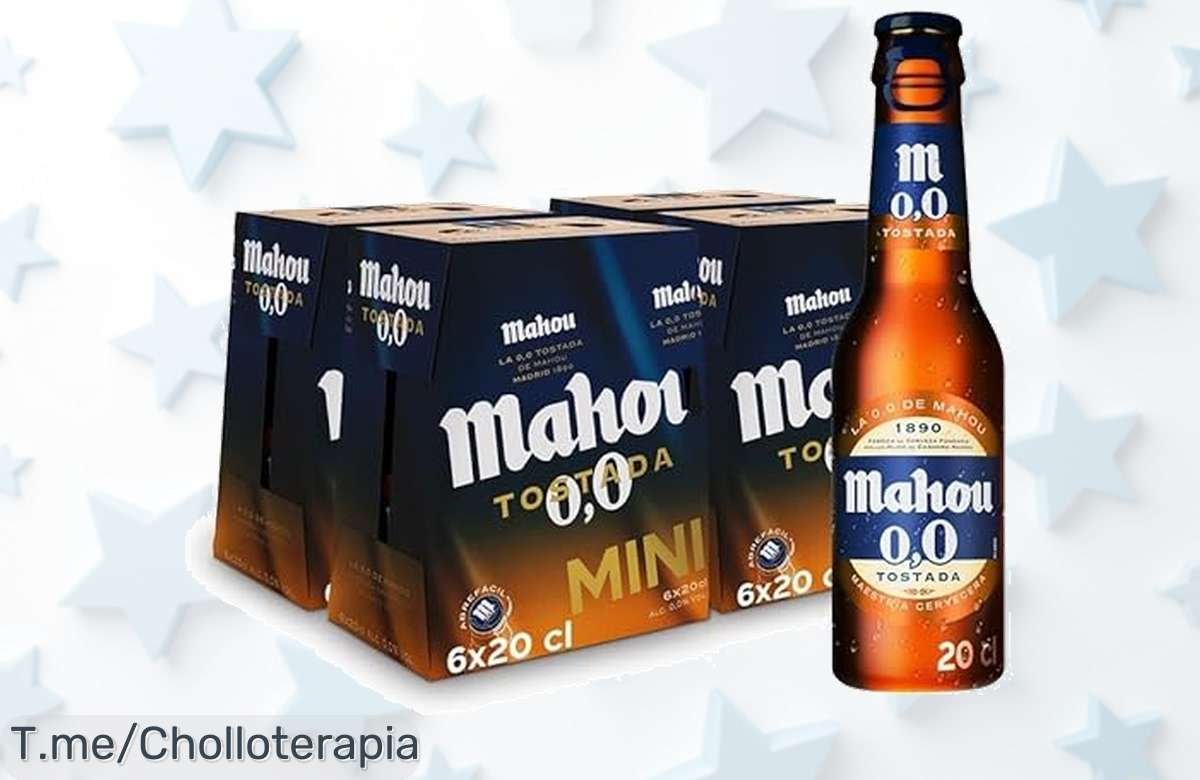 Pack de 24 cervezas Mahou 0,0 tostada con sabor auténtico a malta y caramelo el ofertón que estabas esperando precio loco descuento brutal solo hoy aprovecha ya