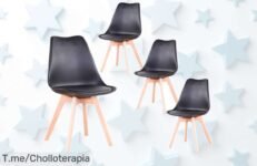 Pack de 4 sillas negras con patas macizas diseño nórdico en oferta nunca vista disfruta del precio loco y descuento brutal antes que se acaben ¡aprovecha ya este ofertón!