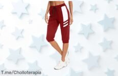 Pantalón pirata mujer con bolsillos y cintura elástica precio de ganga para yoga y fitness super chollo con descuento brutal oferta limitada corre que vuelan