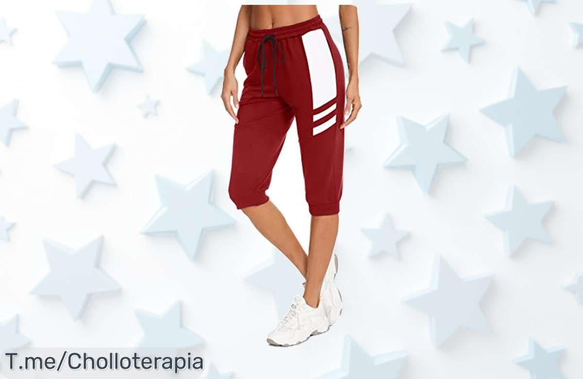 Pantalón pirata mujer con bolsillos y cintura elástica precio de ganga para yoga y fitness super chollo con descuento brutal oferta limitada corre que vuelan