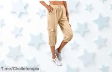 Pantalón pirata mujer con cintura elástica y bolsillos prácticos en un descuentazo brutal aprovecha este ofertón nunca visto antes precio loco ¡corre que vuelan!