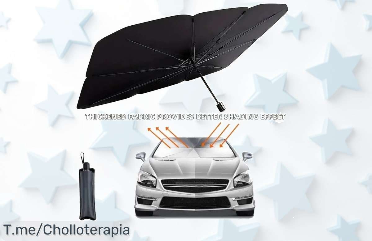 Parasol para parabrisas con bloqueo seguro protege tu coche del calor verano oferta única precio loco fresquito interior nunca visto corre que vuela descuento brutal