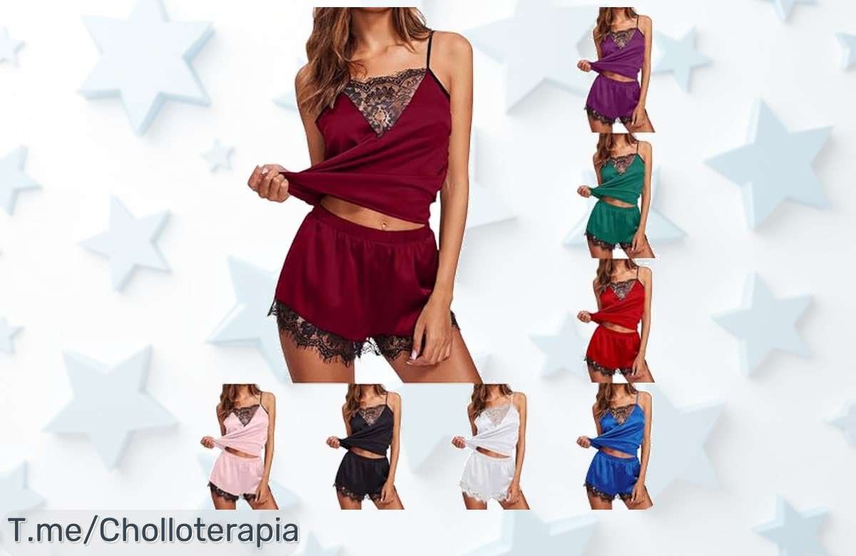 Pijama de satén para mujer con encaje y tirantes ajustables pantalones cortos que no aprietan a precio de ganga corre ya por este ofertón nunca visto antes y exclusiva oferta limitada