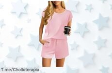 Pijama de verano mujer dos piezas rosa con bolsillos y diseño floral súper bonito precio rebajado oferta limitada para que no te pierdas este super chollo ¡corre que vuelan!