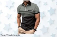 Polo slim fit con cremallera y rayas fresco para verano precio loco y descuento brutal oferta nunca vista ¡corre que vuelan las pocas unidades!
