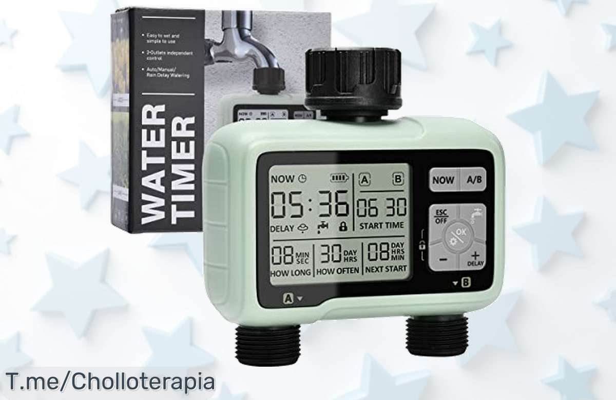Programador de riego digital 2 salidas con bloqueo anti niños y parón lluvia super chollo único evita plantas secas precio loco oferta limitada actúa ya