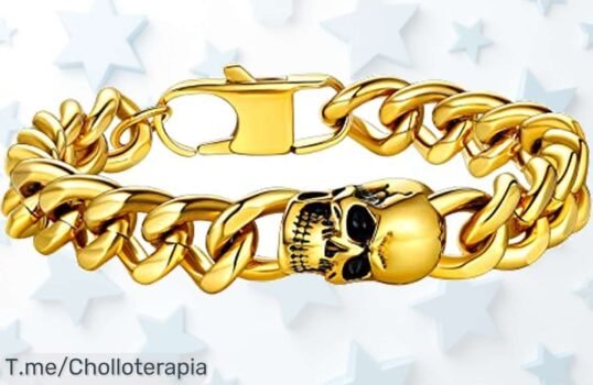 Pulsera calavera hombre acero 316L diseño gótico con brillo top oferta nunca vista precio de ganga descuento brutal aprovecha este super chollo limitado ya