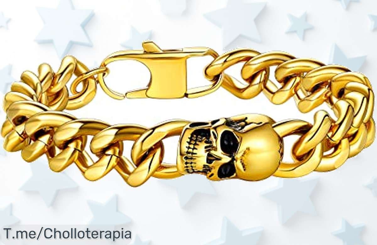 Pulsera calavera hombre acero 316L diseño gótico con brillo top oferta nunca vista precio de ganga descuento brutal aprovecha este super chollo limitado ya