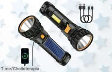 Qoolife linterna led solar doble con batería potente duración increíble carga rápida usb super chollo y descuento brutal compra ya antes que se agoten estas ofertas únicas
