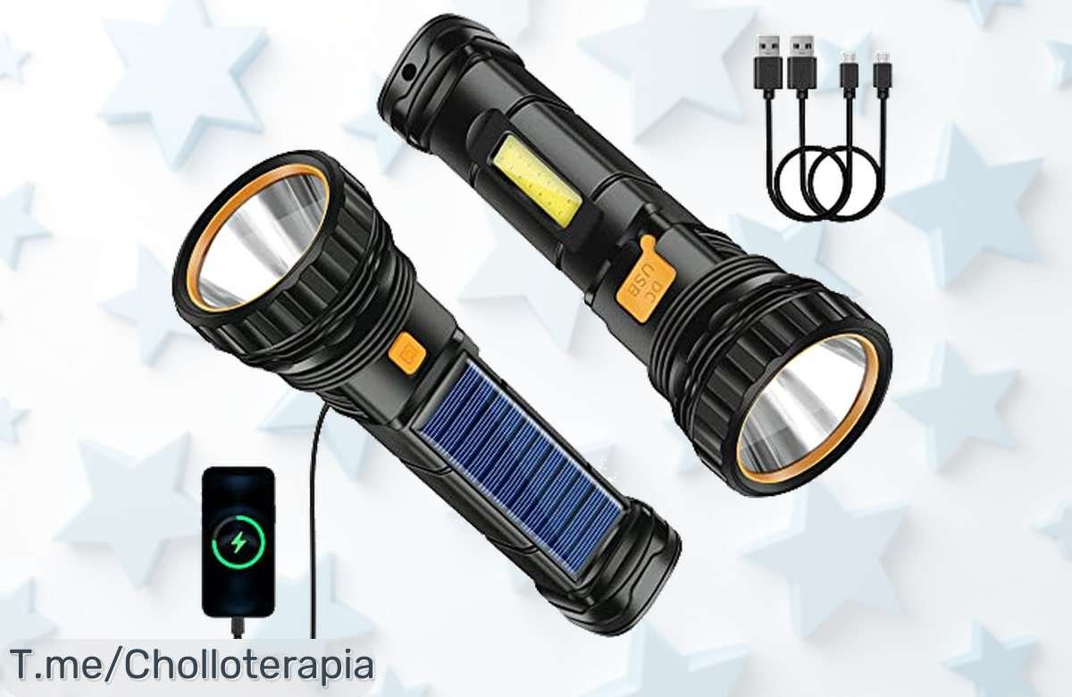 Qoolife linterna led solar doble con batería potente duración increíble carga rápida usb super chollo y descuento brutal compra ya antes que se agoten estas ofertas únicas