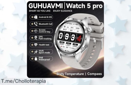 Reloj inteligente 5 Pro 2025 con pantalla Amoled nítida GPS y NFC resistencia agua en super chollo nunca visto precio de ganga ¡aprovecha este ofertón único ya!