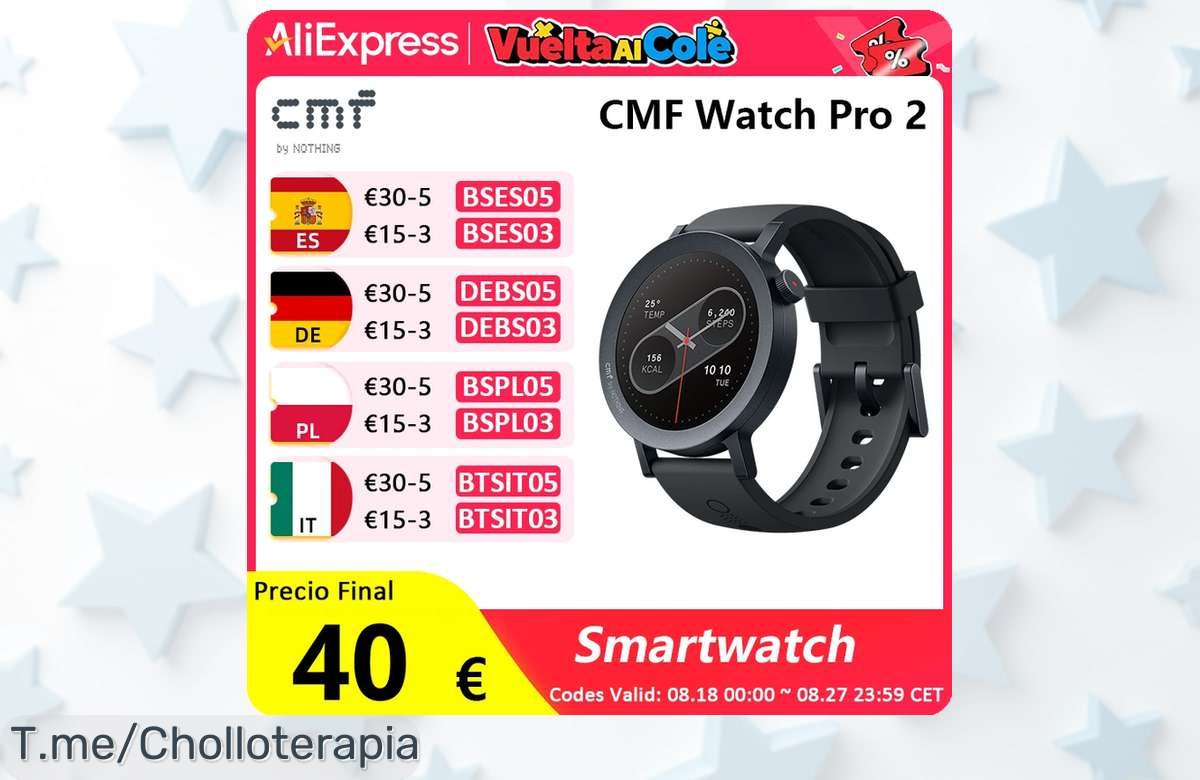 Reloj inteligente con llamadas Bluetooth y GPS multisistema pantalla AMOLED 132 cmf watch pro 2 descuento brutal nunca visto precio de ganga actúa ahora unidades limitadas