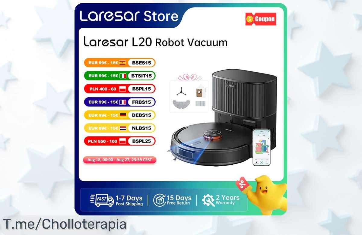 Robot aspirador Laresar L20 con succión brutal de 5000Pa limpieza imbatible en pisos y alfombras precio loco ¡aprovecha este ofertón con descuento brutal y unidades limitadas ya!