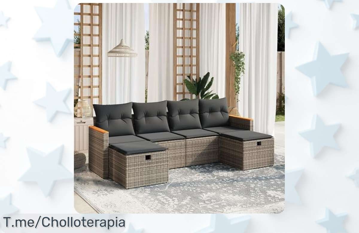Secoli sofá de ratán jardín 6 piezas con cojines gris super chollo y descuento brutal aprovecha este ofertón de precio loco ahora o nunca que vuelan las unidades