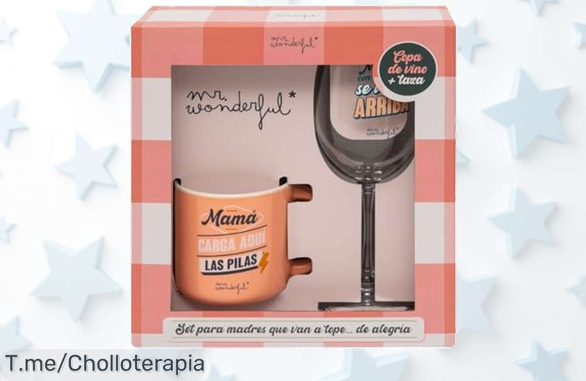 Set Mr Wonderful copa vino y taza multicolor personalizada con mensaje especial para mamá disfruta de este super chollo con descuento brutal y precio loco corre ya que vuela