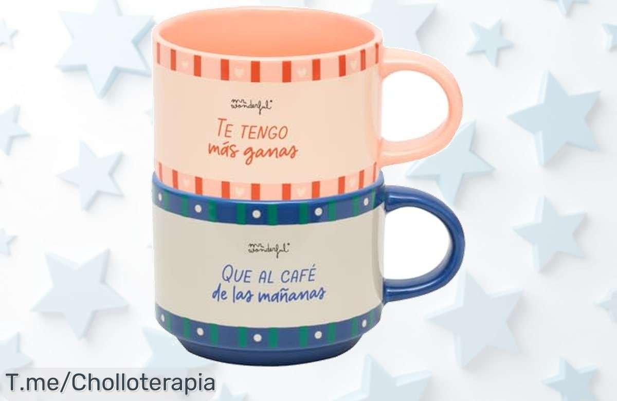 Set de 2 tazas apilables mr wonderful con mensaje de amor que conquista precio loco y descuento brutal nunca visto aprovecha este ofertón limitado ¡compra ya!