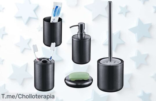 Set de baño 5 piezas acero inox súper resistente y moderno con precio loco nunca visto para tener tu baño ordenado corre que es un descuentazo limitado