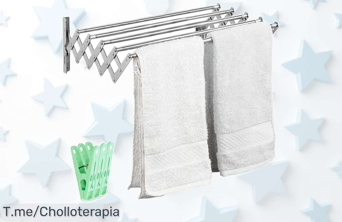 Tendedero extensible Jupplies con 5 barras y pinzas, el super chollo perfecto para toda tu ropa que no querrás perder precio loco y descuento brutal por tiempo limitado actúa ya