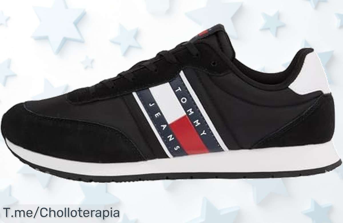 Tommy Jeans Runner negro talla 44 con estilo ochentero y ajuste perfecto a un precio loco nunca visto, aprovecha este ofertón con descuento brutal que vuela ¡compra ya!