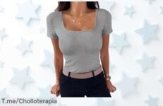 Tshirt mujer verano con cuello cuadrado y tela ultra elástica super chollo con precio de ganga para looks fresquitos no te pierdas este ofertón nunca visto ¡corre que vuelan!
