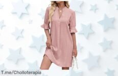 Vestido verano mujer con cuello en V y mangas de volantes tela suave que enamora aprovecha este super chollo a precio loco descuento brutal nunca visto actúa ya