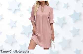 Vestido verano mujer con cuello en V y mangas de volantes tela suave que enamora aprovecha este super chollo a precio loco descuento brutal nunca visto actúa ya