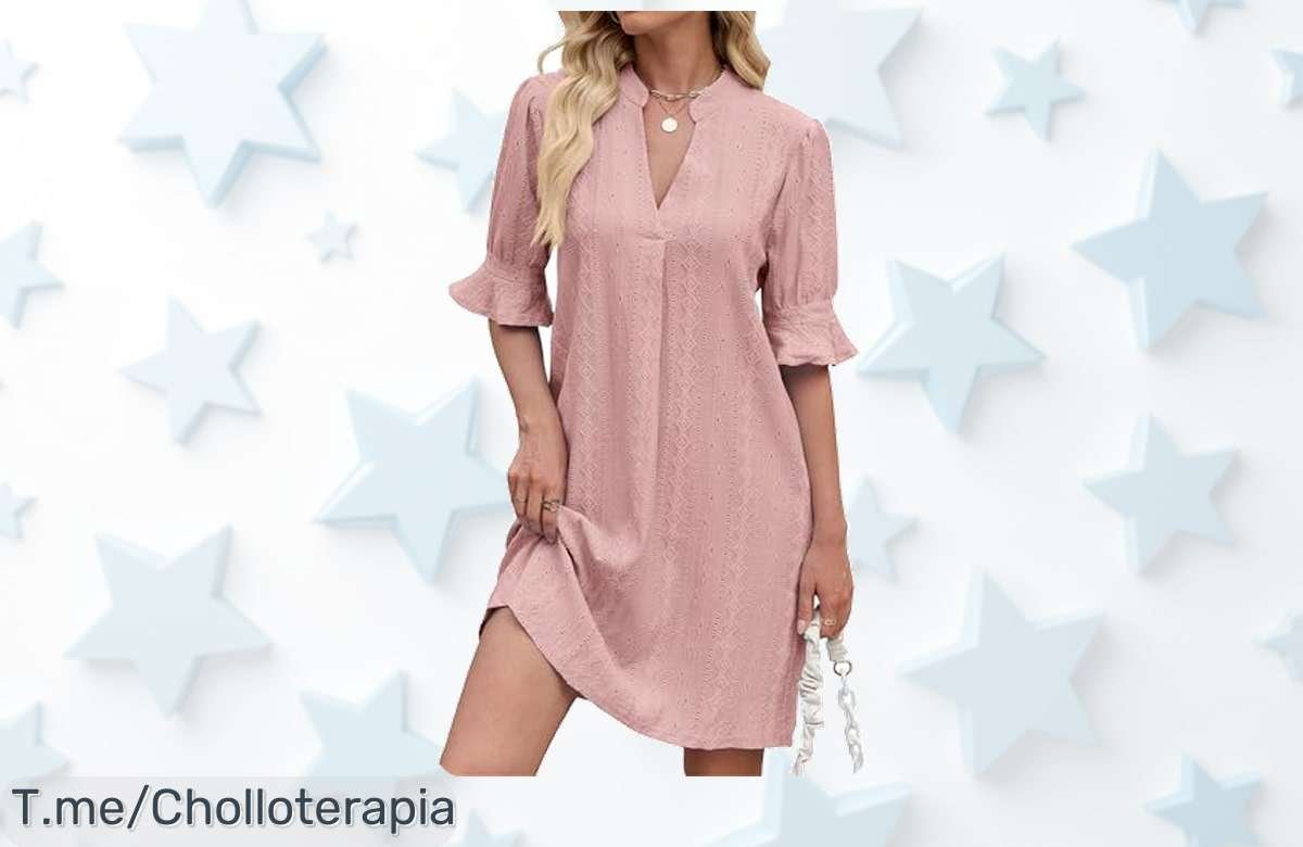 Vestido verano mujer con cuello en V y mangas de volantes tela suave que enamora aprovecha este super chollo a precio loco descuento brutal nunca visto actúa ya