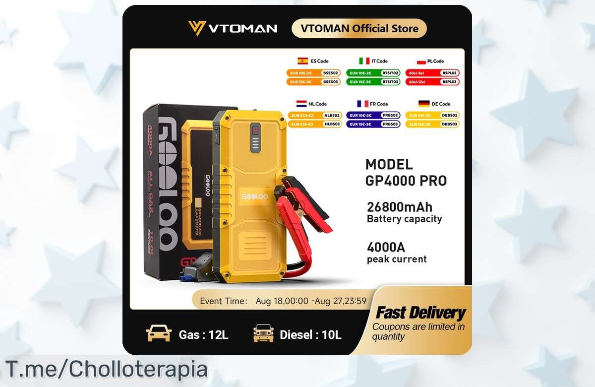 arrancador portátil goolloo 26800mAh con potencia increíble arranca diésel y gasolina sin fallar aprovecha este ofertón único precio loco descuento brutal ¡compra ya!