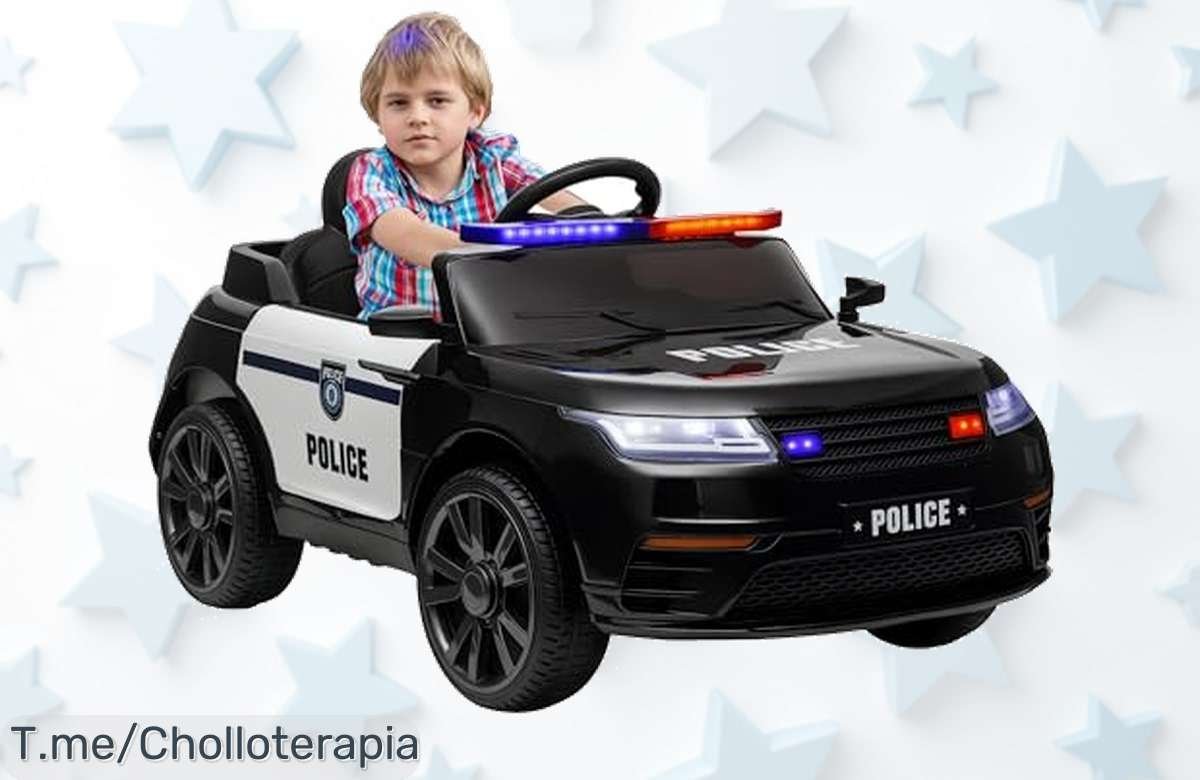 coche eléctrico de policía para niños con mando luces sirenas y ruedas extra velocidad regulable ahora en un ofertón único nunca visto precio loco aprovecha este super chollo ya