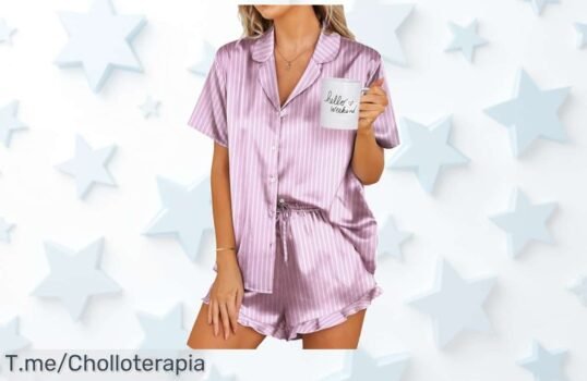 pijama de satén mujer con cuello en V y rayas moradas el super chollo que necesitas para lucir espectacular precio loco y descuento brutal oferta nunca vista corre antes que vuelen