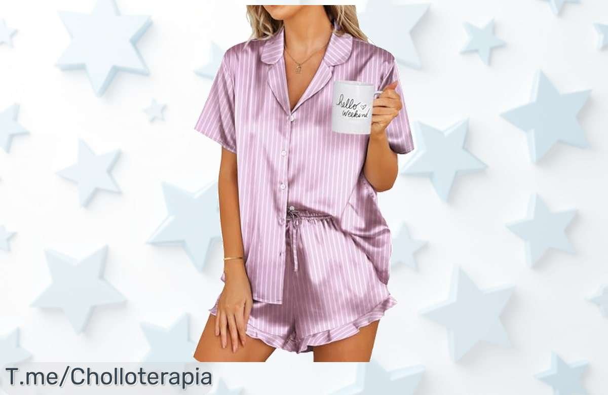 pijama de satén mujer con cuello en V y rayas moradas el super chollo que necesitas para lucir espectacular precio loco y descuento brutal oferta nunca vista corre antes que vuelen