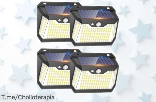 4 luces solares led exteriores con sensor de movimiento ip67 y carga rápida, impermeables para tu jardín o patio a un precio rebajado que está volando ¡Pilla ya este super chollo antes de que se acaben!