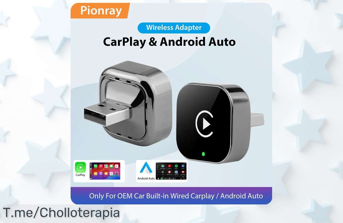 Adaptador inalámbrico CarPlay y Android Pionray 2 en 1 con WiFi 5Ghz y USB tipo C a precio rebajado impresionante, súper rápido y facilísimo de usar ¡Corre que vuelan estas unidades exclusivas!