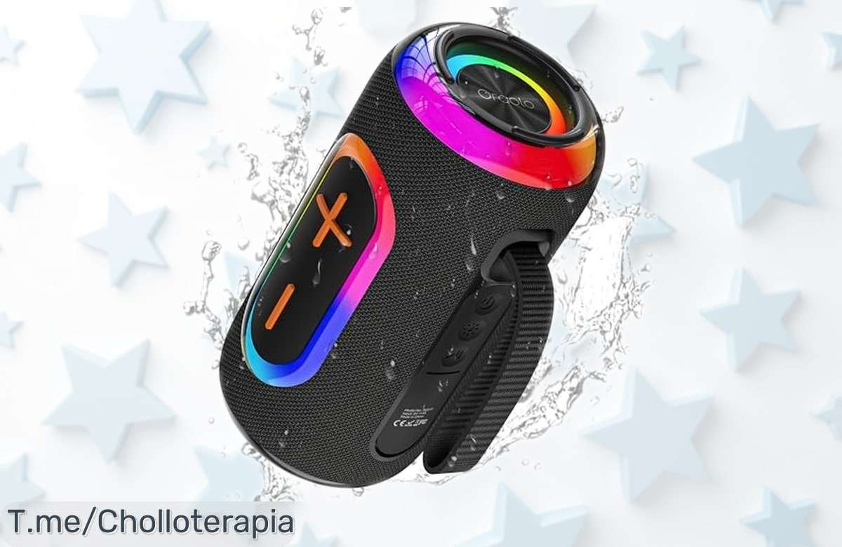 Altavoz portátil Oraolo con sonido potente de 24W y luces RGB para animar cualquier fiesta, conexión Bluetooth 5.4 súper estable y resistente al agua IPX5, precio rebajado solo por tiempo limitado ¡no lo dejes escapar!