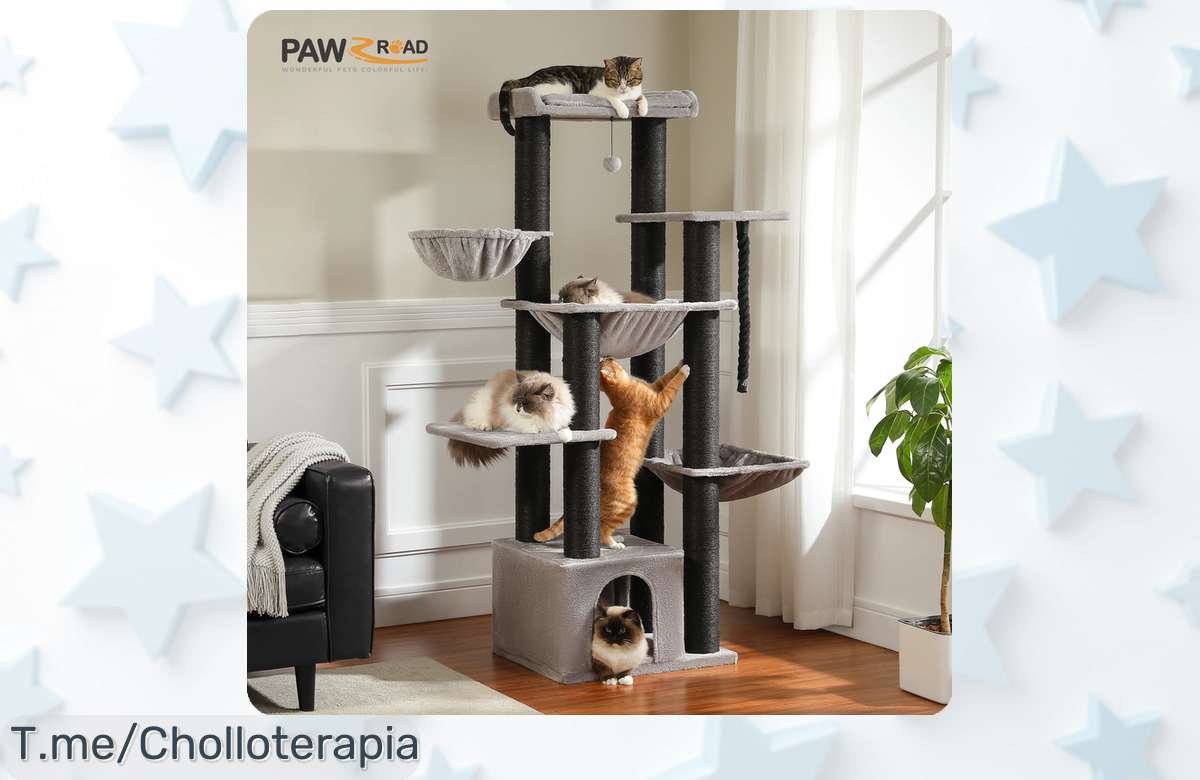 Árbol gigante para gatos con 11 postes de sisal y hamaca marca resistente que hará feliz a tu minino al máximo precio rebajado por tiempo limitado, no dejes escapar este super chollo lleno de diversión garantizada ¡consíguelo ya!