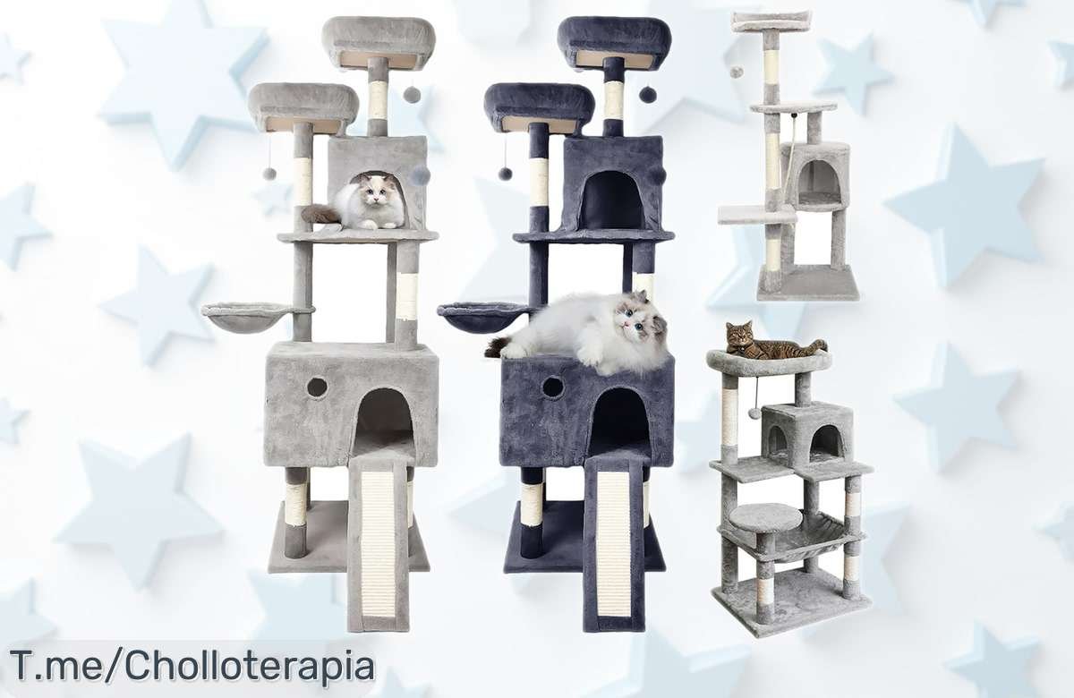 Árbol para gatos con torre, postes rascadores y hamaca felpa rebajado precio muy bajo solo por tiempo limitado ¡super chollo que no puedes dejar pasar!