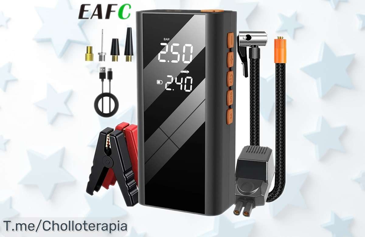 Arrancador de coche y compresor 2 en 1 con potencia brutal que salva vidas, precio rebajado para emergencias alucinantes ¡consigue este super chollo ya antes de que se acabe!