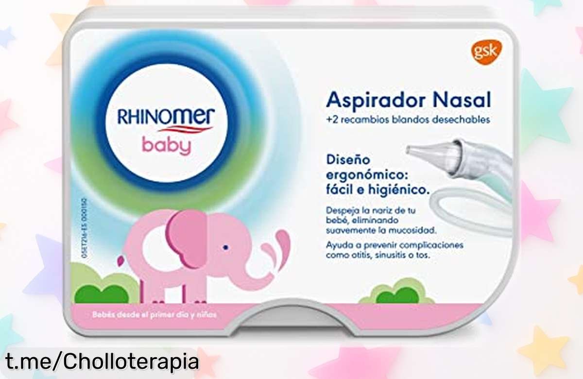 Aspirador nasal para bebé Rhinomer Baby con recambios blandos que elimina mocos sin llorar y protege sus oídos precio rebajado, un super chollo que no puedes dejar pasar ¡corre antes de que se acabe!