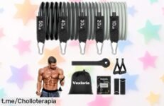 Bandas elásticas de musculación Vexloria con 5 niveles de resistencia y accesorios completos listas para entrenar sin límites a un precio rebajado que no dura para siempre ¡Hazte con tu kit ya!