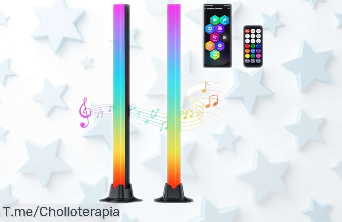 Barra de luz LED RGB inteligente GSTORY 42 cm que baila con tu música, pack doble imperdible con mando y app para controlar todo a tope; precio rebajado solo por tiempo limitado ¡No dejes que se escape este super chollo!