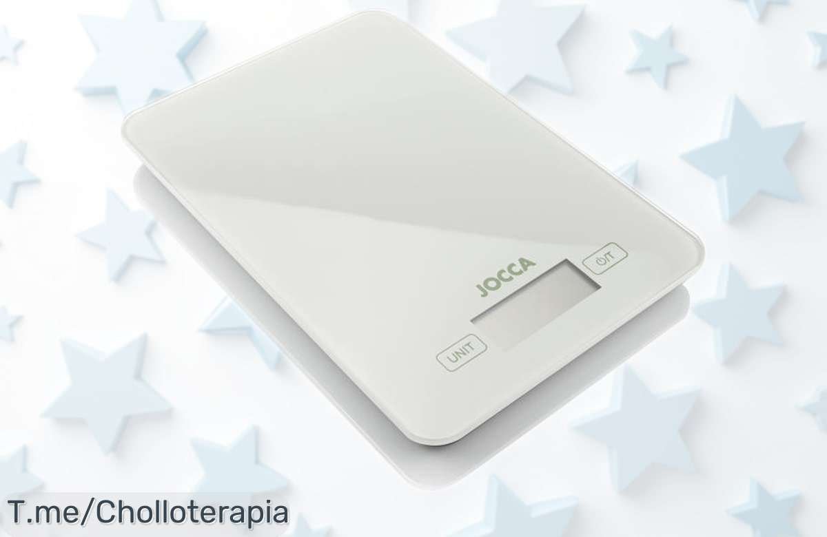 Báscula de cocina Jocca blanca y verde con pantalla LCD clara para pesar hasta 5kg a precio rebajado un super chollo que se esfuma rápido ¡no te quedes sin la tuya ya!