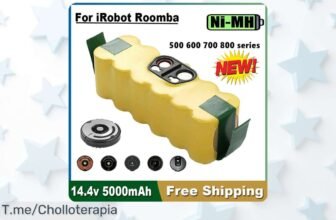 Batería potente para iRobot Roomba series 500 y 900 con precio rebajado que no durará mucho, hecha para devolverle vida a tu robot ¡Corre que es un ofertón limitado y el rendimiento está garantizado!