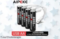 Batería recargable AA AIPEKE 1,5 V 3300mWh con carga USB tipo C precio rebajado y oferta limitada para que nunca te quedes sin energía en cámara, ratón o control remoto ¡date prisa que vuelan!