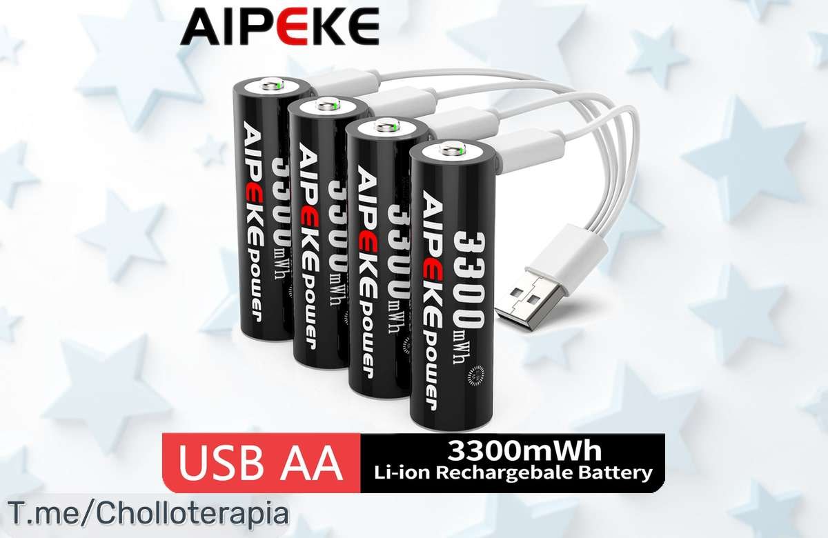 Batería recargable AA AIPEKE 1,5 V 3300mWh con carga USB tipo C precio rebajado y oferta limitada para que nunca te quedes sin energía en cámara, ratón o control remoto ¡date prisa que vuelan!
