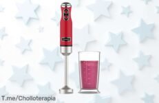 Batidora de mano Cecotec Retro Power 1200W con cuchilla titanio negro y vaso 0,5L súper potente precio rebajado para que no te quedes sin este ofertón ¡date prisa que vuelan!