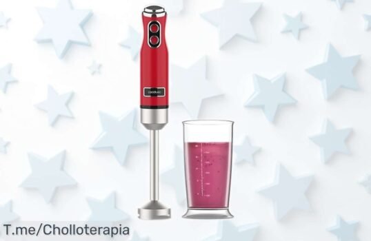 Batidora de mano Cecotec Retro Power 1200W con cuchilla titanio negro y vaso 0,5L súper potente precio rebajado para que no te quedes sin este ofertón ¡date prisa que vuelan!